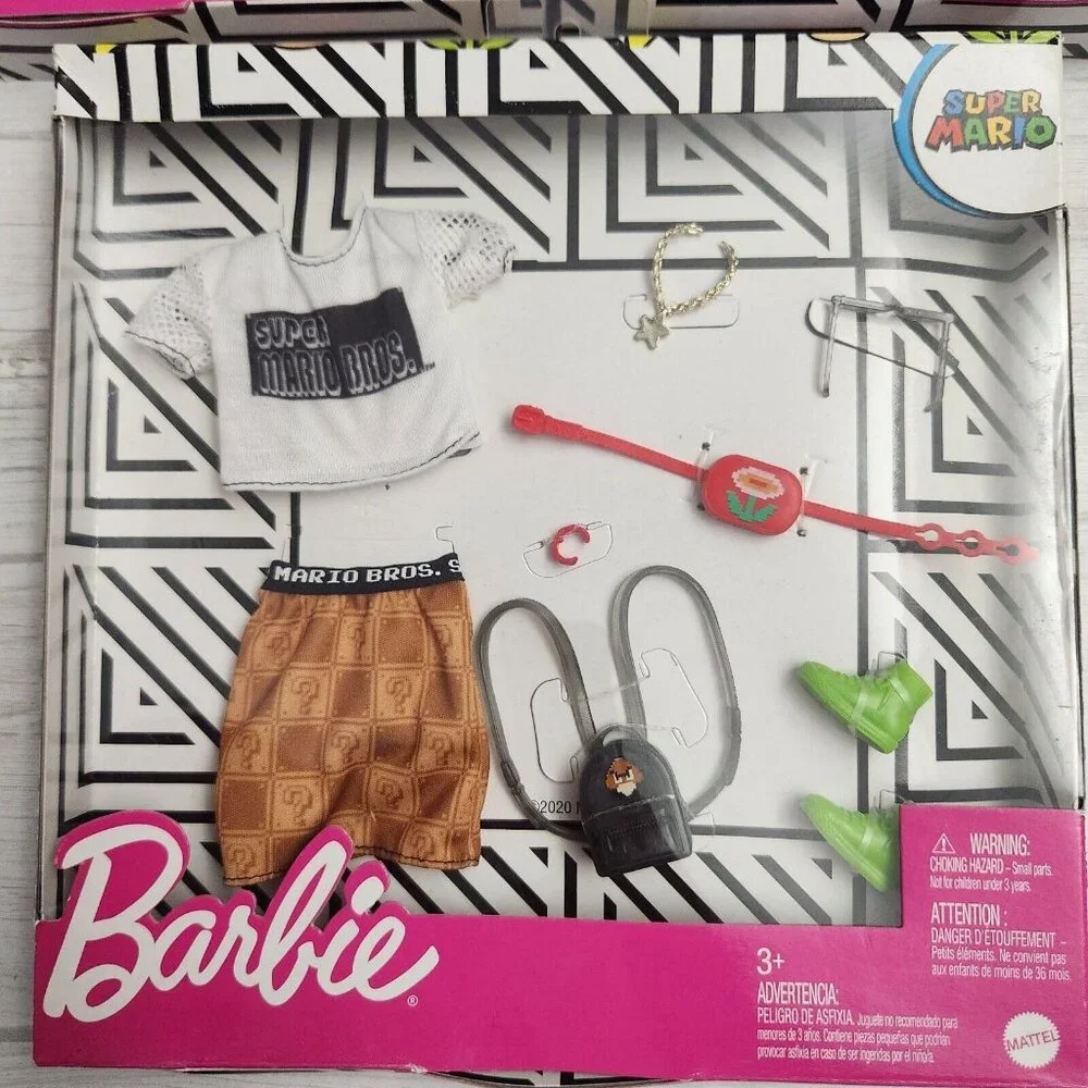 Barbie Super Mario Bros Nintendo Fashion Packs Kits Lot of 3 Barbie Outfits
